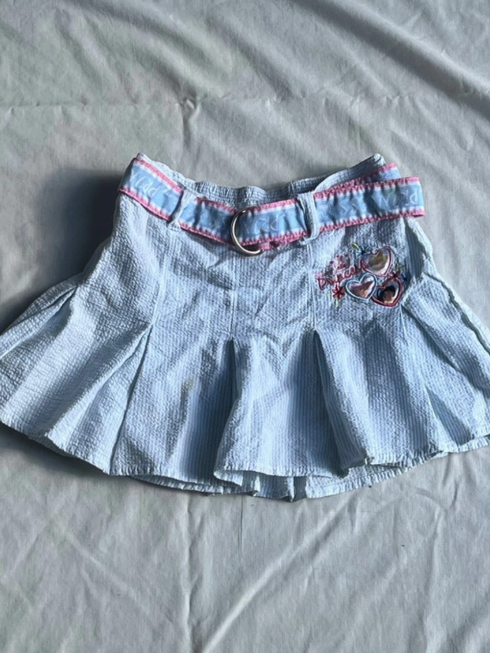 Prince Light Blue Pleated Skater Skirt with Pink Trim